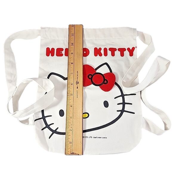 Hello Kitty Small Canvas Open Backpack 2003 With Felt Bow 12"x9" - Picture 2 of 6